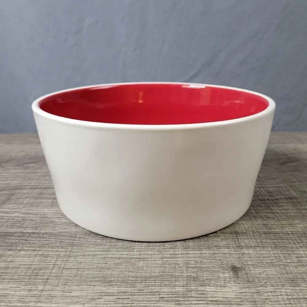 Rae Dunn Artisan Collection Ceramic‎ White & Red Deck the Paws Dog Bowl